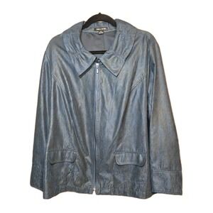 TRIBAL Studio Jacket Women's 2X GUC Boho Chic Blue Zip Front Lightweight ✨‎